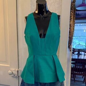C/Meo Collective Turquoise Green Fitted Sleeveless Plunge Peplum Top Sz Small